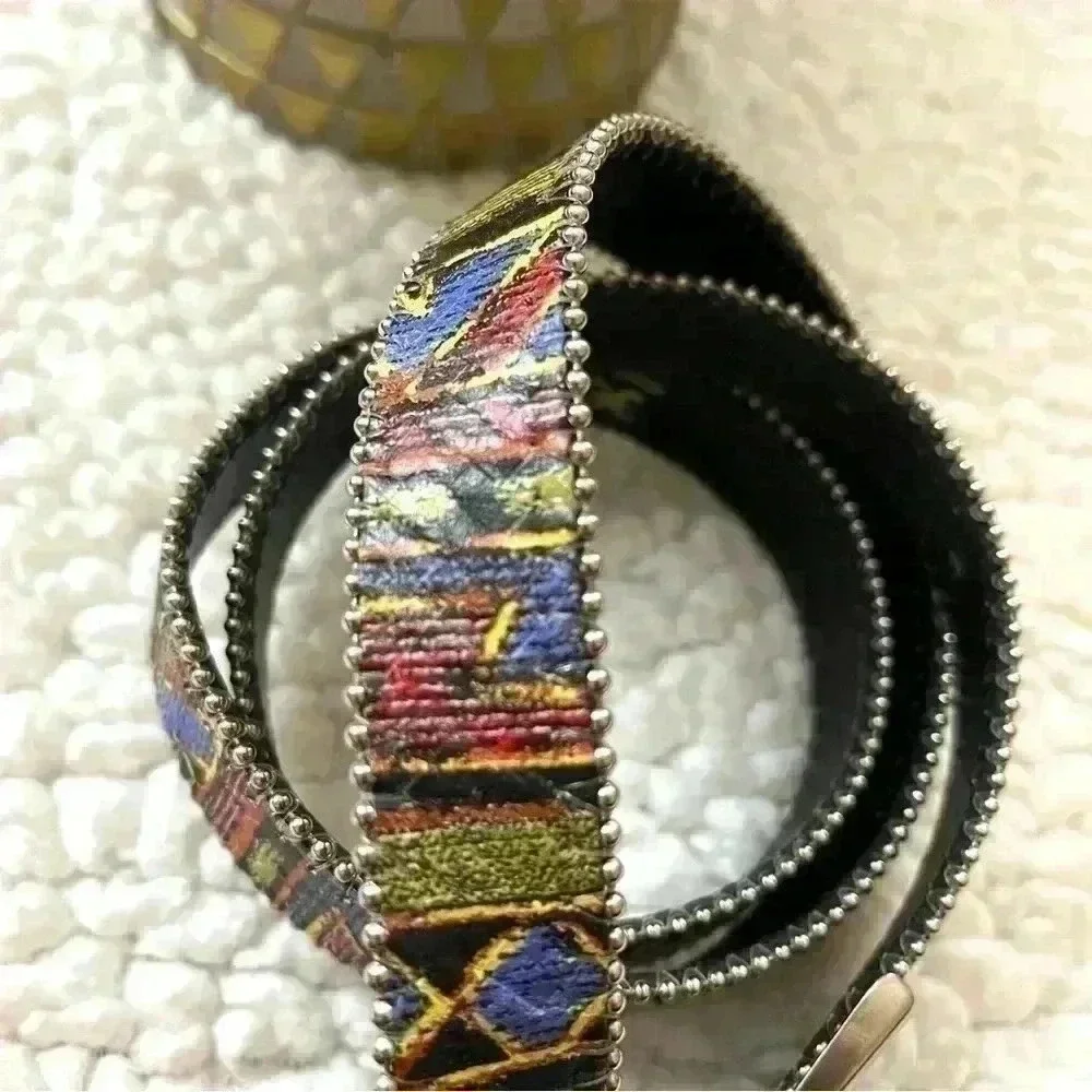 Elite Southwestern Aztec Multicolored Silver Buckle w/ Silver Accent Belt Size L